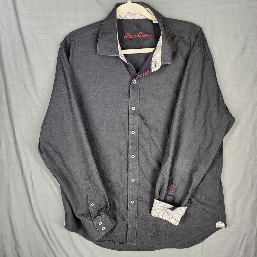 Robert Graham Psychedelic Skull Flip Cuff Men XL Black Paisley Embroidered Shirt